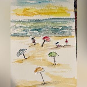 Original hand painted it, beach, coastal, watercolor, art decor